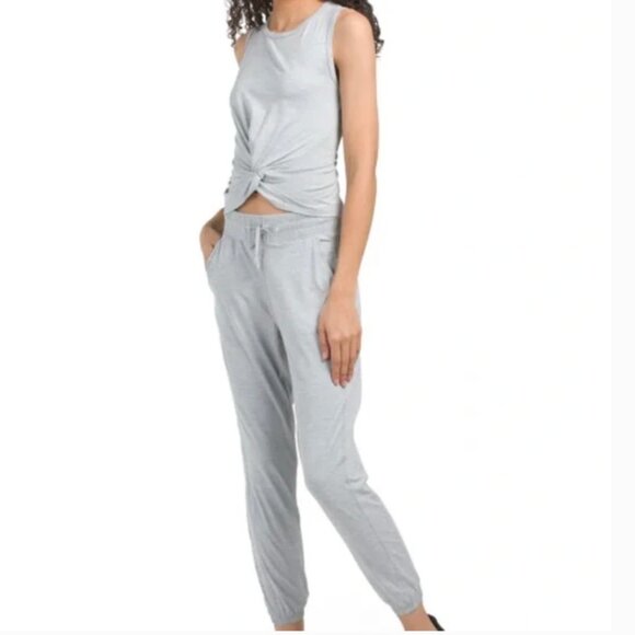 NWOT 90 DEGREE BY REFLEX Blue Front Twist Tank Top And Slim Joggers Set Size S - Picture 2 of 7